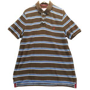 American Eagle Mens L Polo Shirt Brown Striped Rugby Eagle Fit Casual VTG